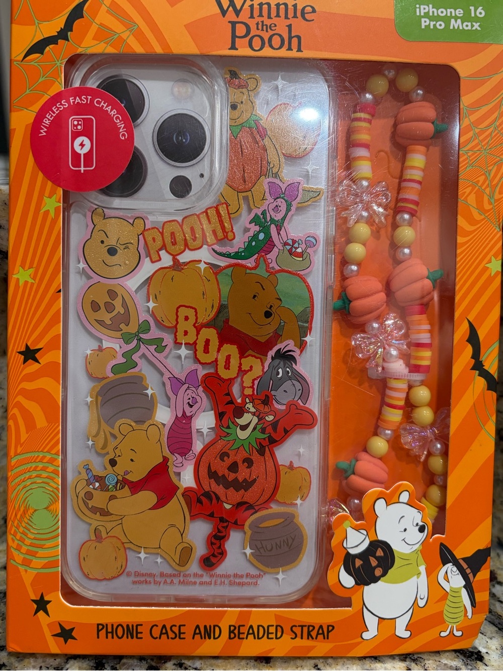 Disney Winnie the Pooh Halloween Phone Case + Beaded Strap – iPhone 16 Pro Max